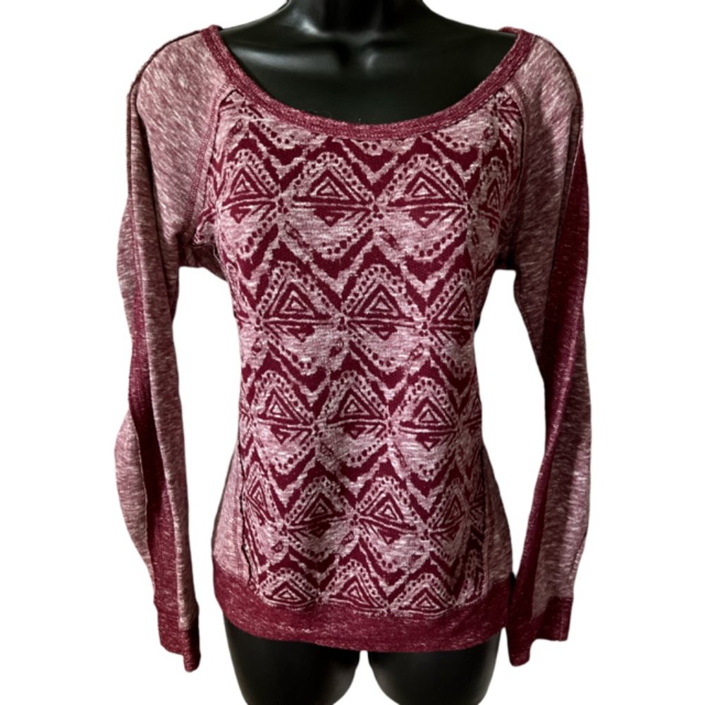 Maurices Aztec Style Colorblock Heathered Wine Lighweight Sweater Sz S